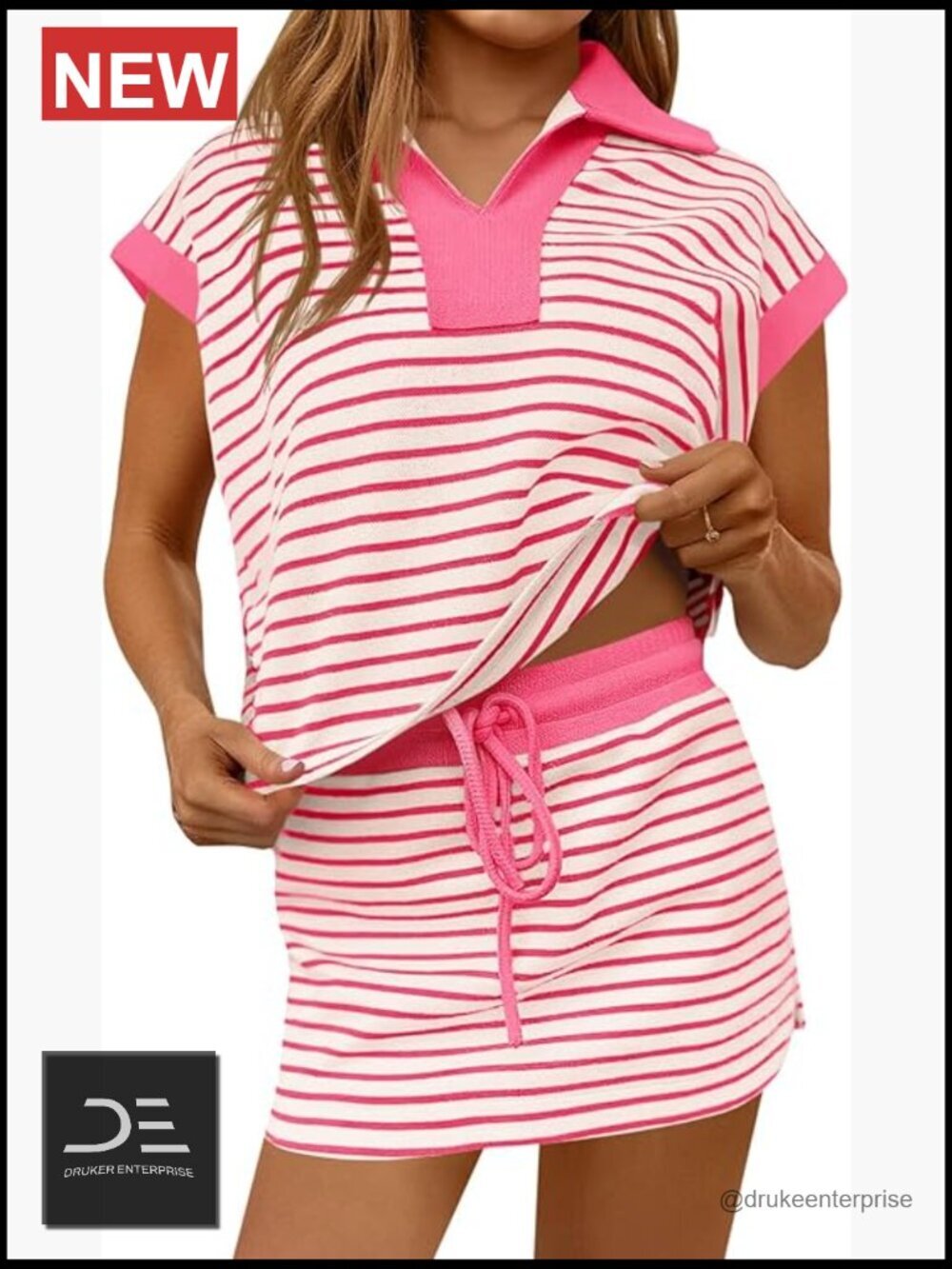 Striped 2 Piece Sweatshirt Skirt Set with Built-In Shorts